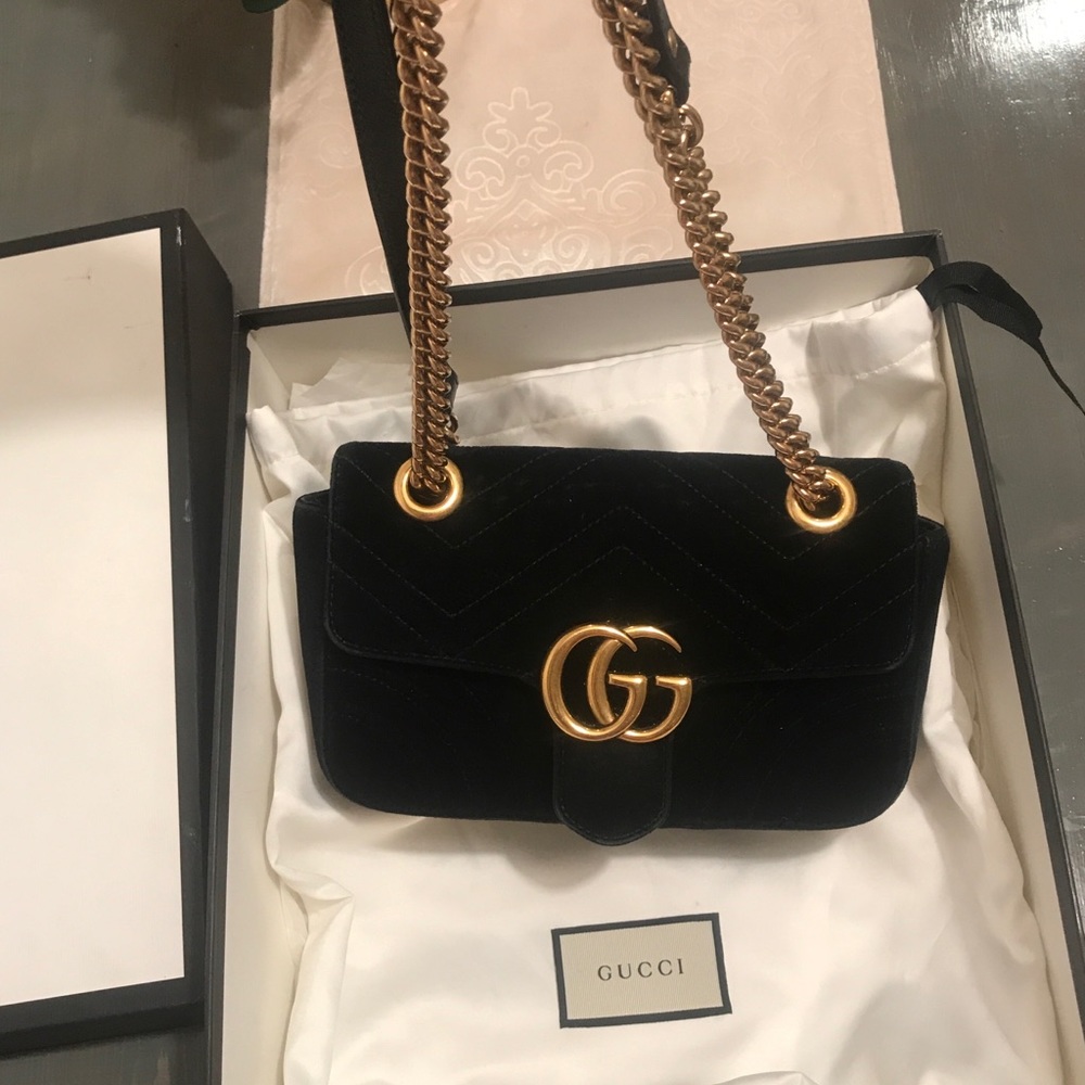 Authentic Gucci GG Marmont velvet mini black bag